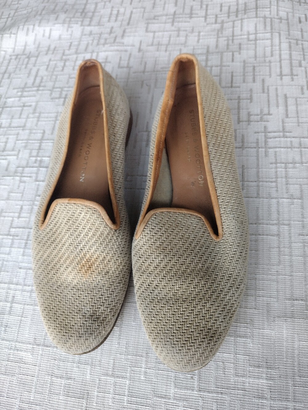 Stubbs & Wootton Woven Straw Leather Flat Slip On, Spain Sz 8.5